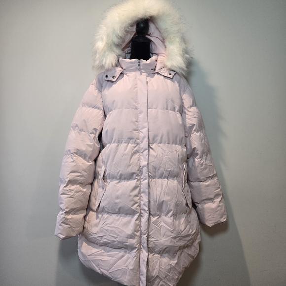 Wenven Puffer Coat Pink Women's 2X Faux Fur Long Jacket - Picture 4 of 13